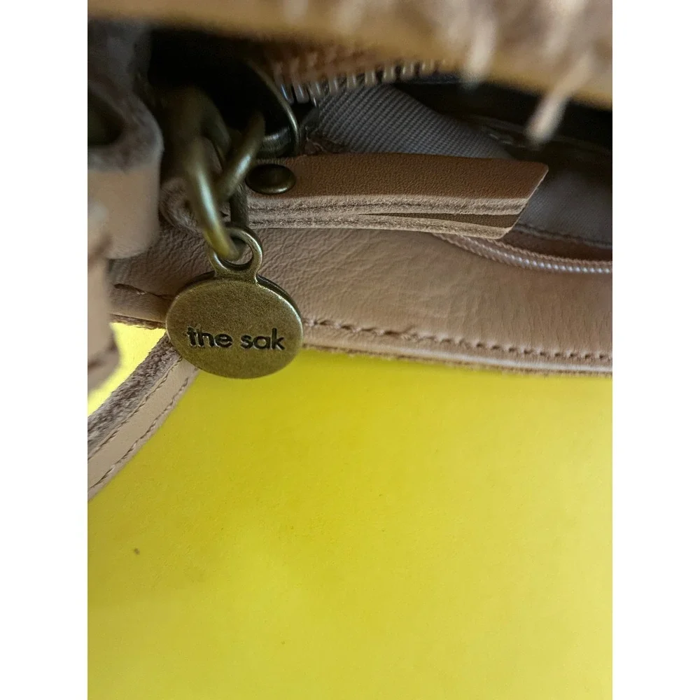 The Sak Tan Leather Whipstitch Crossbody Phone Bag Adjustable Strap Small